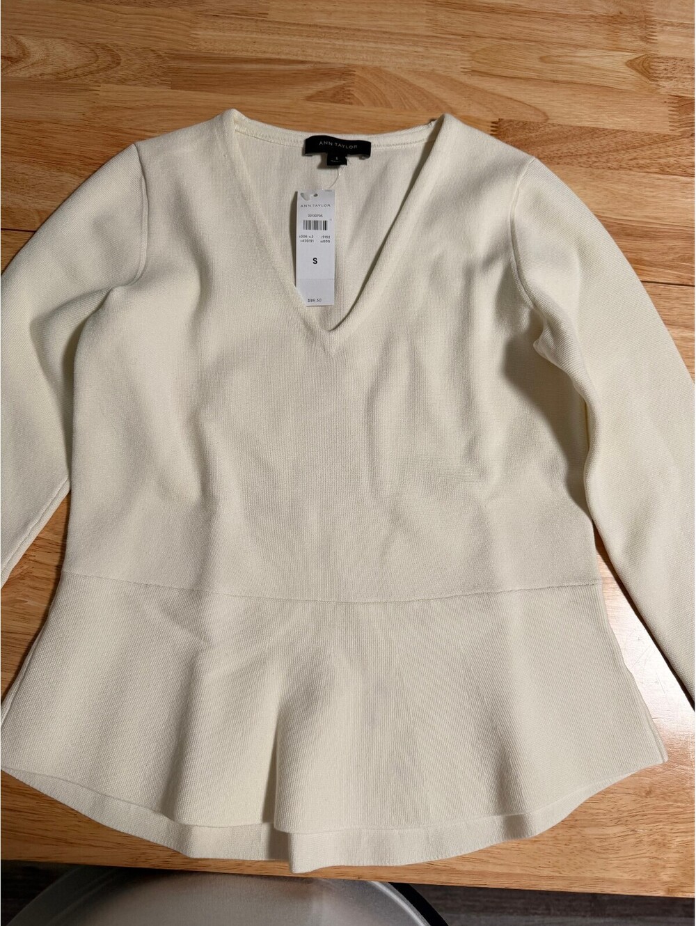 Ann Taylor Women's Cream Peplum Sweater, Size Small, $89.50